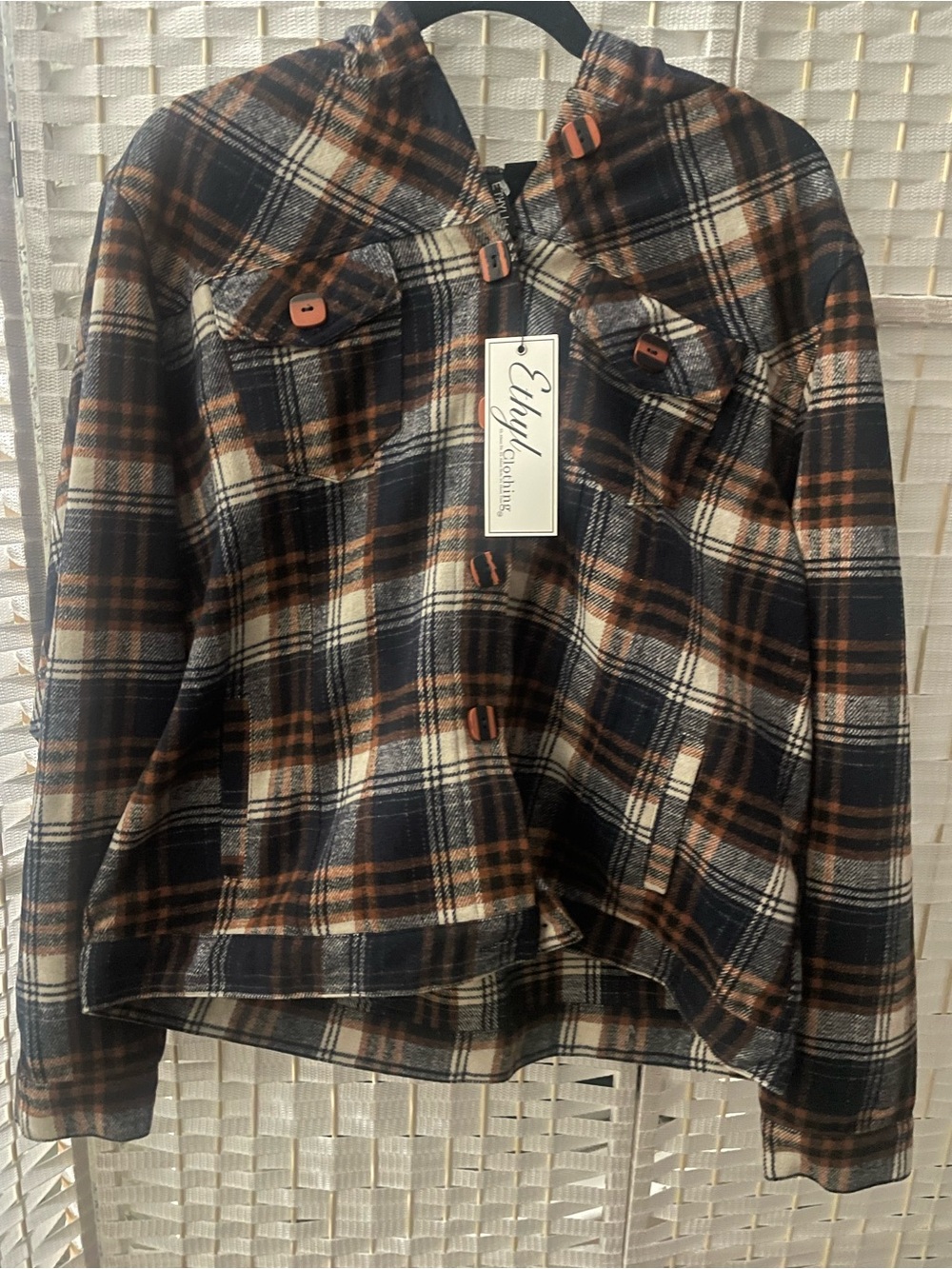 Women's Plaid Hooded Jacket in Black & Brown